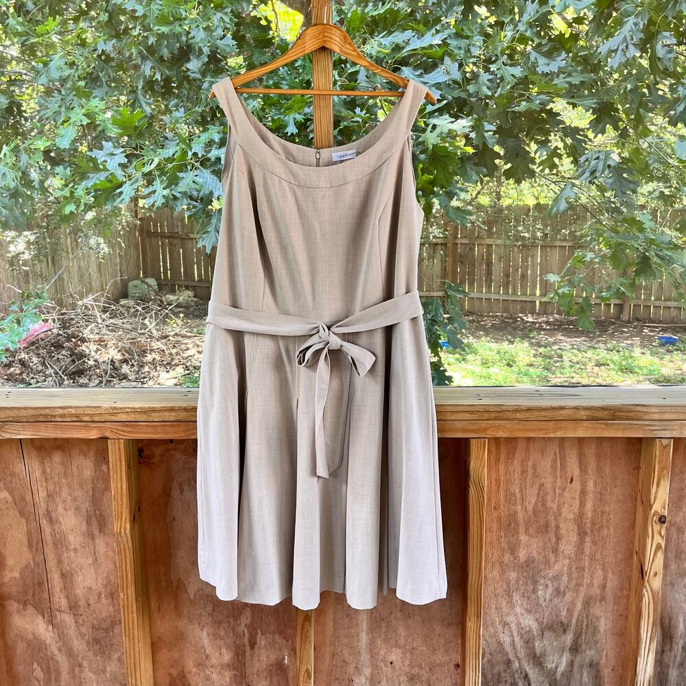 Calvin Klein Women's Classic Khaki Belted Career Dress Sleeveless Size 18W
